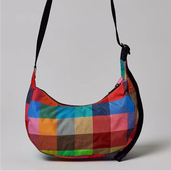 BAGGU Handbags - BAGGU Madras Small Crescent Bag